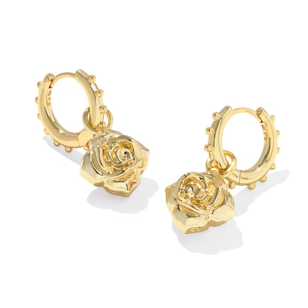 NWT Kendra Scott Mallory Gold Huggie Convertible Earrings in Blush Roses - Picture 4 of 12